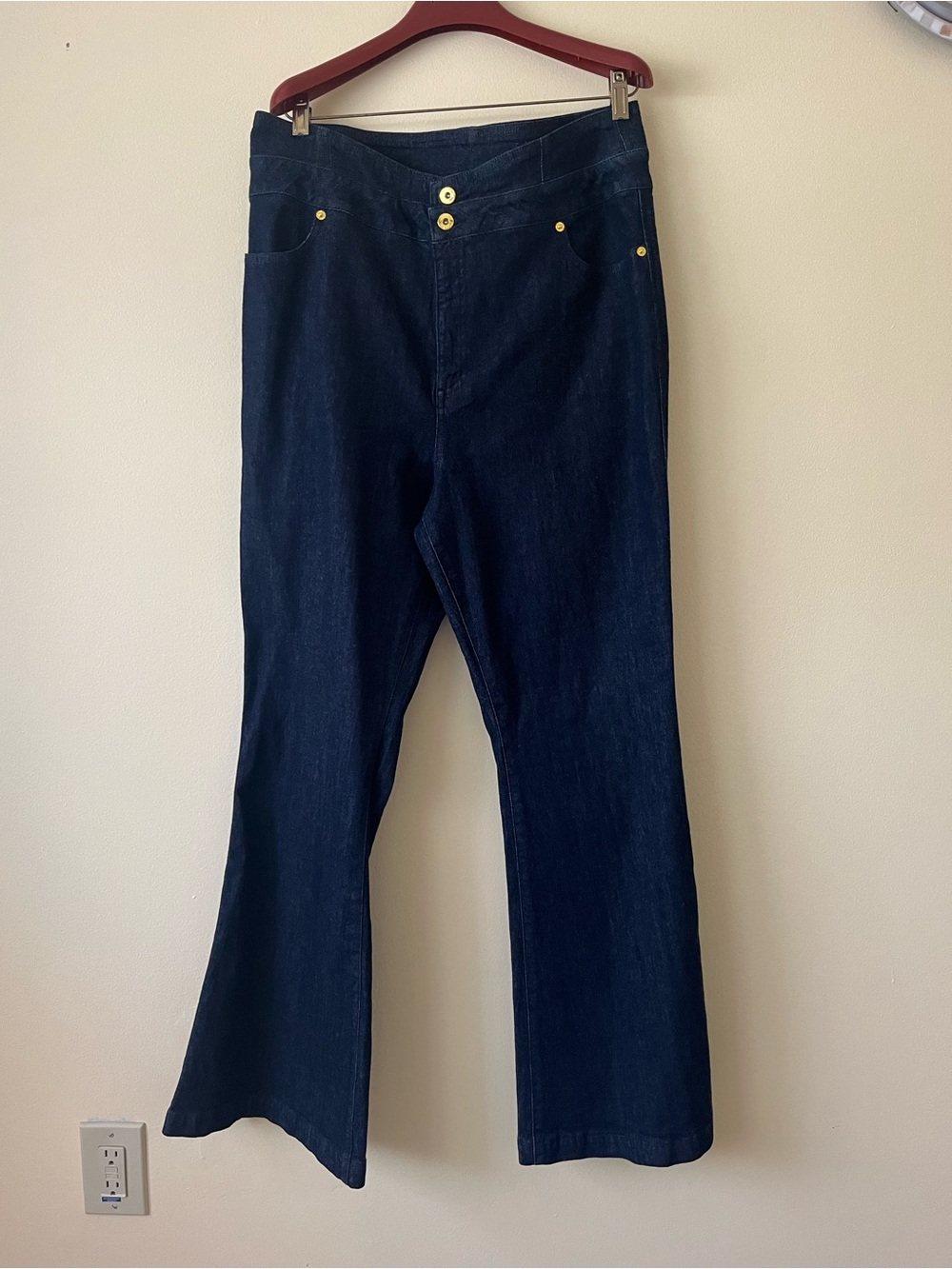 INC flare jeans dark wash high rise y2k gold tone 16/33